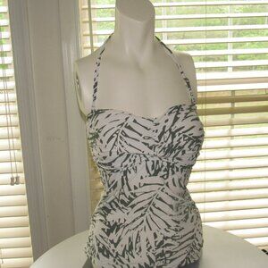 ANNA COLE Halter Green White Swim Top Size Medium